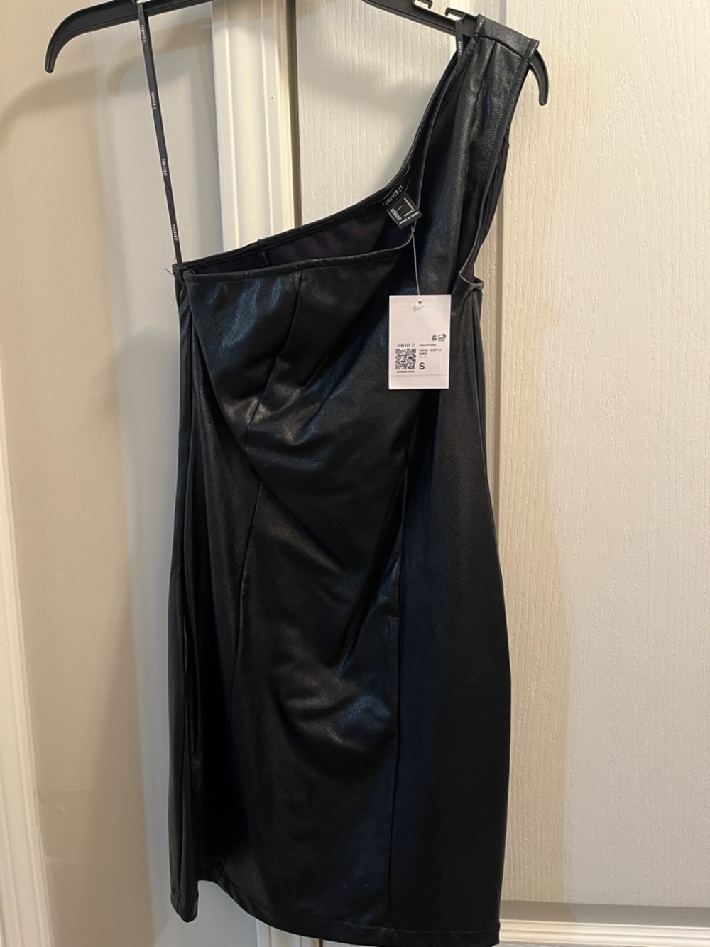 Forever 21 Black One-Shoulder Faux Leather Dress